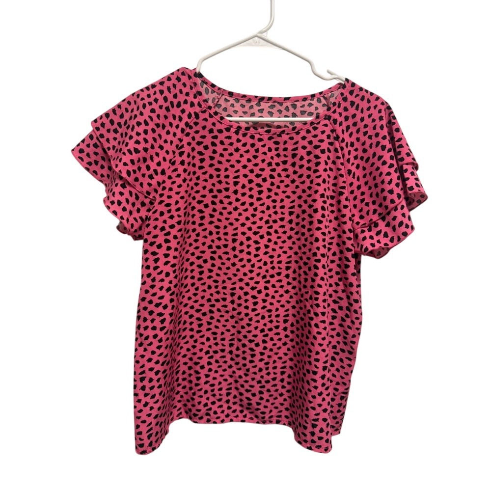 SHEIN Pink and Black Polka Dot Blouse Size M‎